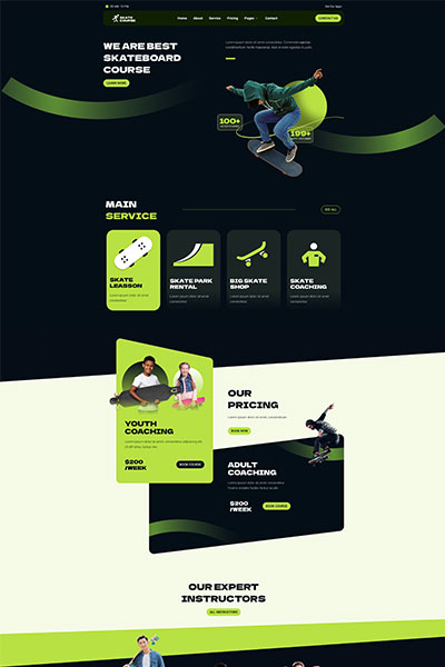 Skate Course-Skateboard Lesson Elementor Template Kit — Home