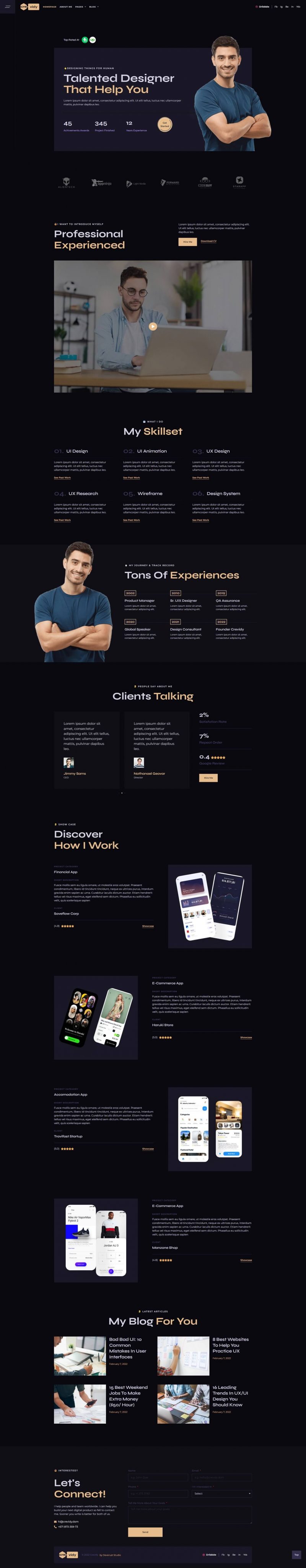Crevidy UI UX Designer Portfolio Elementor Template Kit — 首页