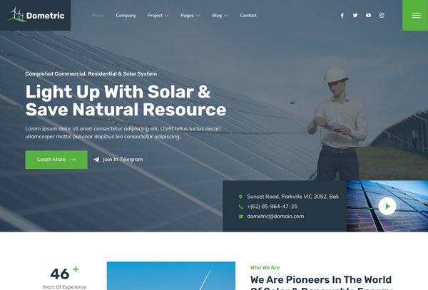 Dometric – Solar & Renewable Energy Elementor Template Kit