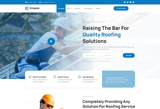Knopee - Roofing & Canopy Services Elementor Template Kit