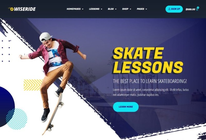 WiseRide - Skateboarding Lessons & Shop Woocommerce Elementor Template Kit
