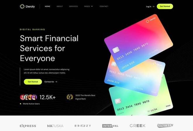 Deroly - Digital Bank & Credit Card Elementor Template Kit