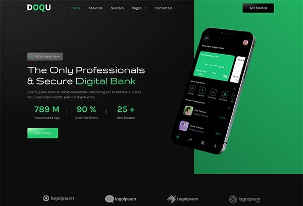 DOQU – Dark Digital Bank & E-Wallet Elementor Template Kit