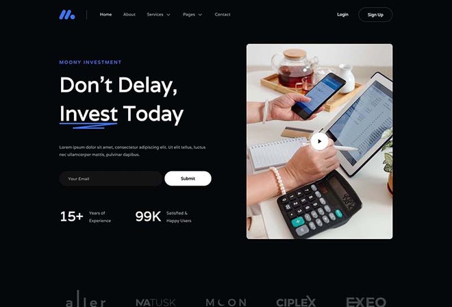 Moony - Finance & Investment Elementor Template Kit