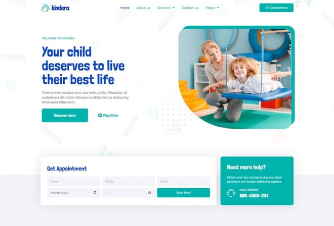 Kindera - Template kit for child therapist & psychologist services