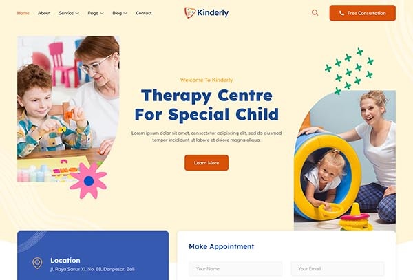 Kinderly – Child Therapist & Psychologist Elementor Template Kit