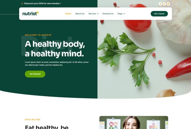 Nutrist - Template kit for Food organic & Nutrition Service