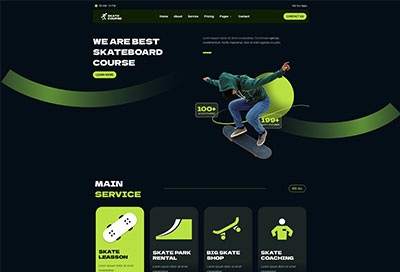Skate Course-Skateboard Lesson Elementor Template Kit