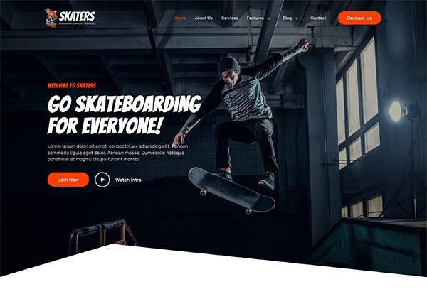 Skaters – Skateboarding Community & School Elementor Template Kit