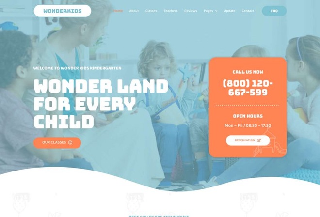 WONDERKIDS - Kindergarten and Children Day Care Elementor Template Kit