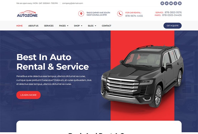 Autozone - Car Rental & Auto Service Elementor Template Kit