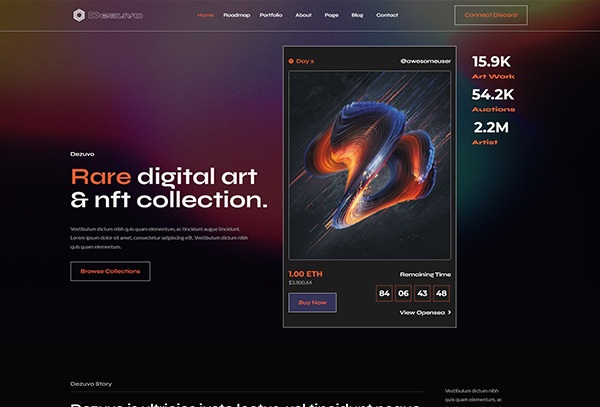 Dezuvo - NFT Portfolio Elementor Template Kit