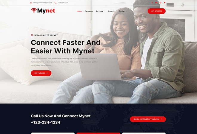Mynet - Broadband & Internet Service Provider Elementor Template Kit