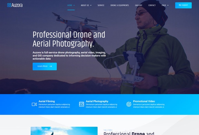 Auzora - Elementor Template Kit For Drone and Aerial Photography