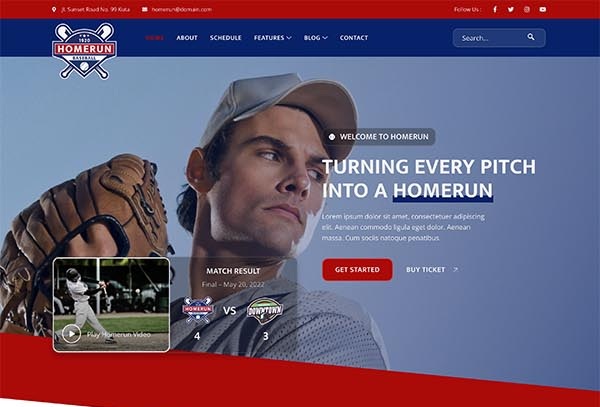 Homerun – Baseball Team & Sports Club Elementor Template Kit