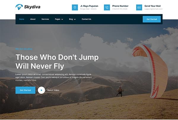 Skydiva – Skydiving & Extreme Air Sports Elementor Template Kit