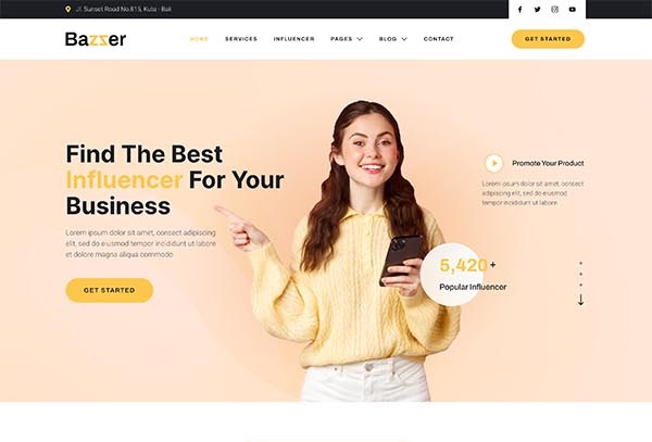 Bazzer – Influencer Marketing Agency Elementor Template Kit