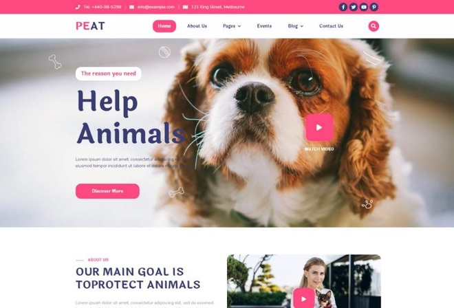 Peat - Pet Care and Adoption Elementor Template kit