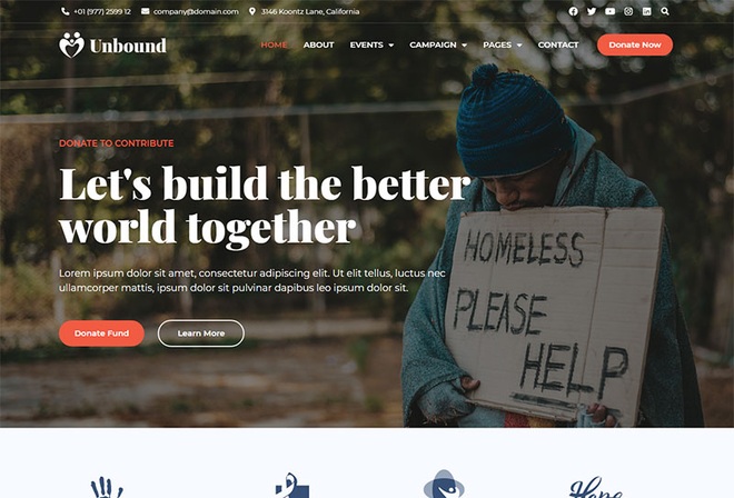 Unbound - Charity and Nonprofit Elementor Template Kit