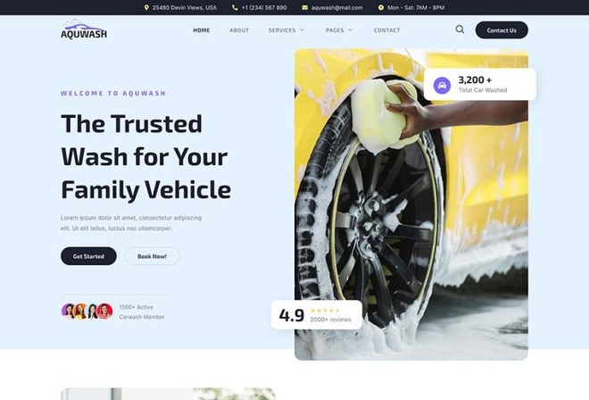 Aquwash - Car Wash and Detailing Service Elementor Template Kit