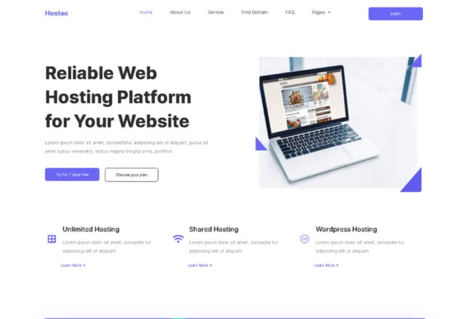 Hostec - Hosting Service Elementor Template Kit