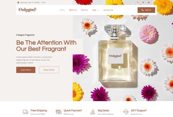 Cologne – Perfume & Fragrance Elementor Template Kit