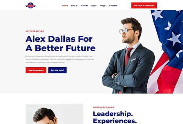 Dallas - Political Candidate Leader Elementor Teamplate Kit